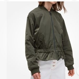 Kate Spade New York army green ruffle trim twill flounce bomber jacket S NWT